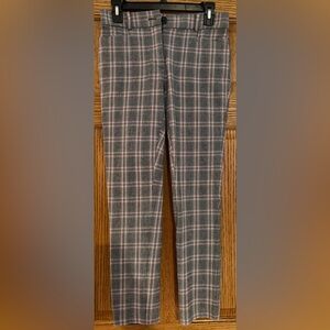 LOFT SUTTON GREY THE SKINNY WITH PINK/PEACH BLUE PLAID PANTS SIZE 0 25